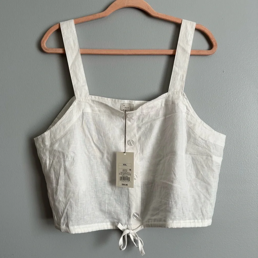 NWT | white linen cropped tie front tank top - Picture 2 of 3